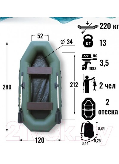 Лодка ПВХ Leader Boats Компакт 280 / 0082201 (зеленый)