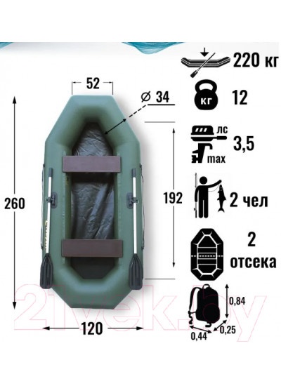 Лодка ПВХ Leader Boats Компакт-260 / 0082200 (зеленый)