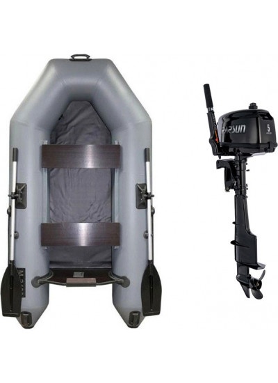 Лодка ПВХ Муссон 2400 (серый, с лодочным мотором Parsun T 5 BMS)