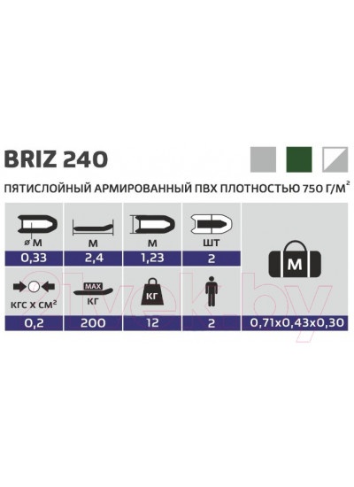 Лодка ПВХ Тонар Бриз 240 / 4897005 (зеленый)