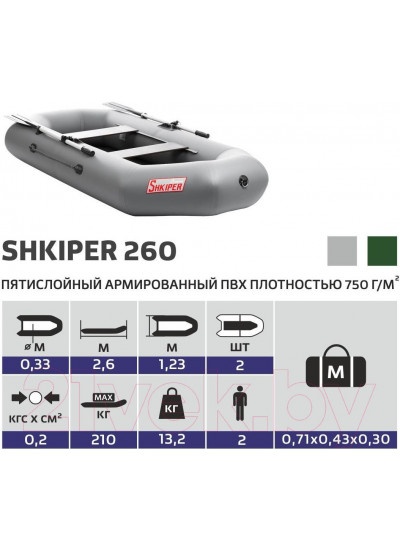 Лодка ПВХ Тонар Шкипер 260 (серый)