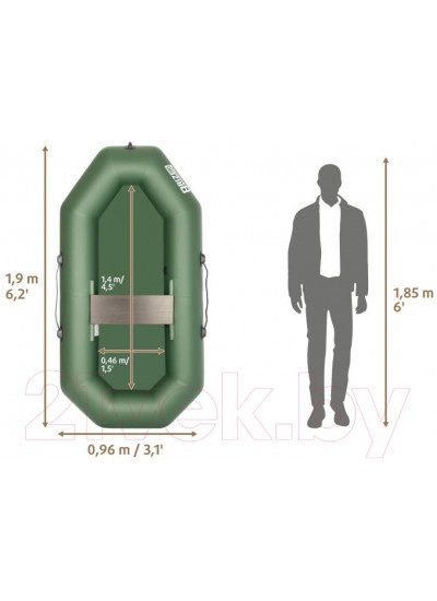 Лодка ПВХ Тонар Бриз 190 с гребками / 4897001 (зеленый)