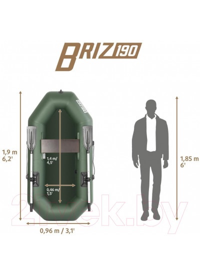 Лодка ПВХ Тонар Бриз 190 с веслами / 6852863 (зеленый)