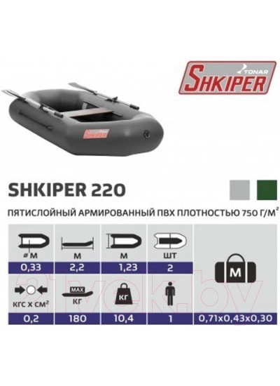 Лодка ПВХ Тонар Шкипер 220 (серый)