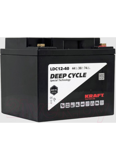 Аккумулятор лодочный KrafT 12V-44Ah C20 L тяговая / LDC12-40