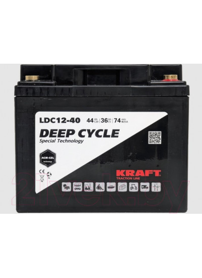Аккумулятор лодочный KrafT 12V-44Ah C20 L тяговая / LDC12-40