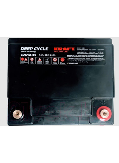 Аккумулятор лодочный KrafT 12V-44Ah C20 L тяговая / LDC12-40
